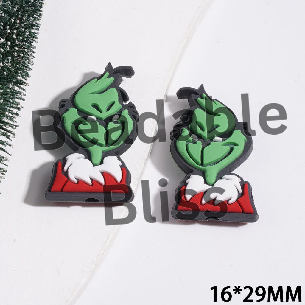 Horror Christmas Green Characters Silicone Focal Beads, 16*29MM