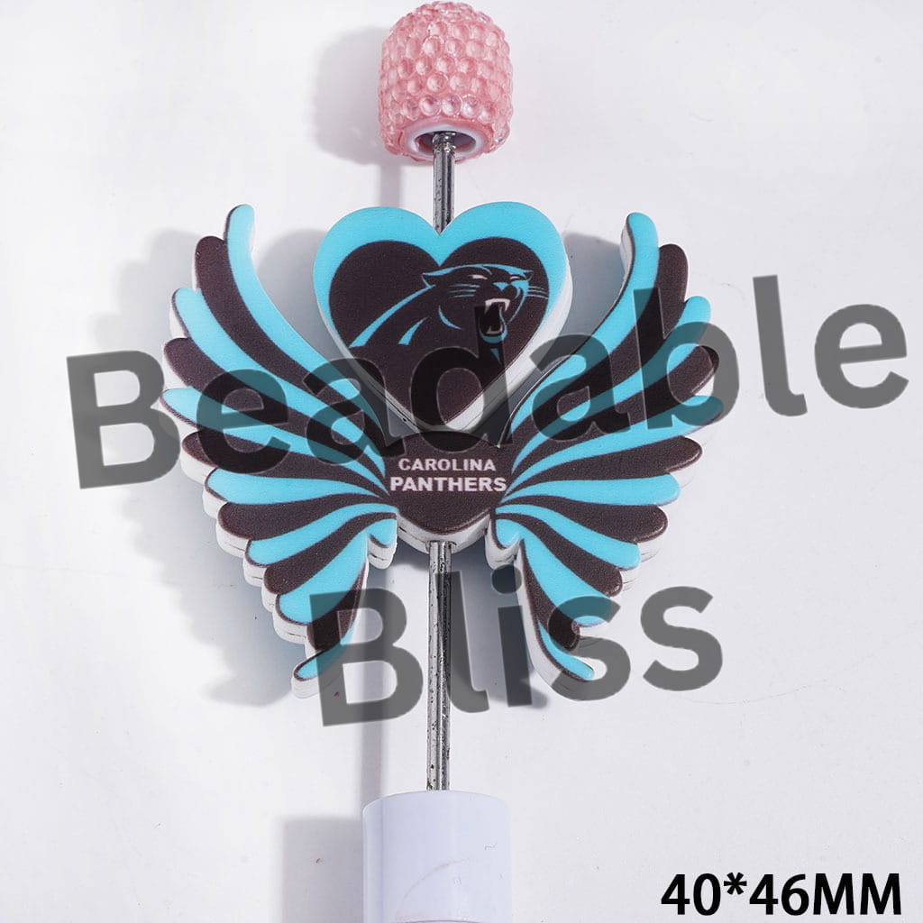 Printed Silicone Focal Beads American Football Carolina Team Pattern, Heart and Wing Set, 40*46MM