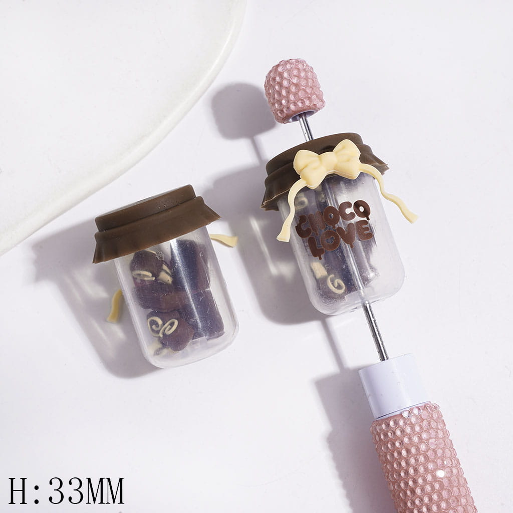 Silicone Focal Shaker Beads Brown Bottle with Chocolate and Lollipop and Yellow Bowtie, Height 33MM
