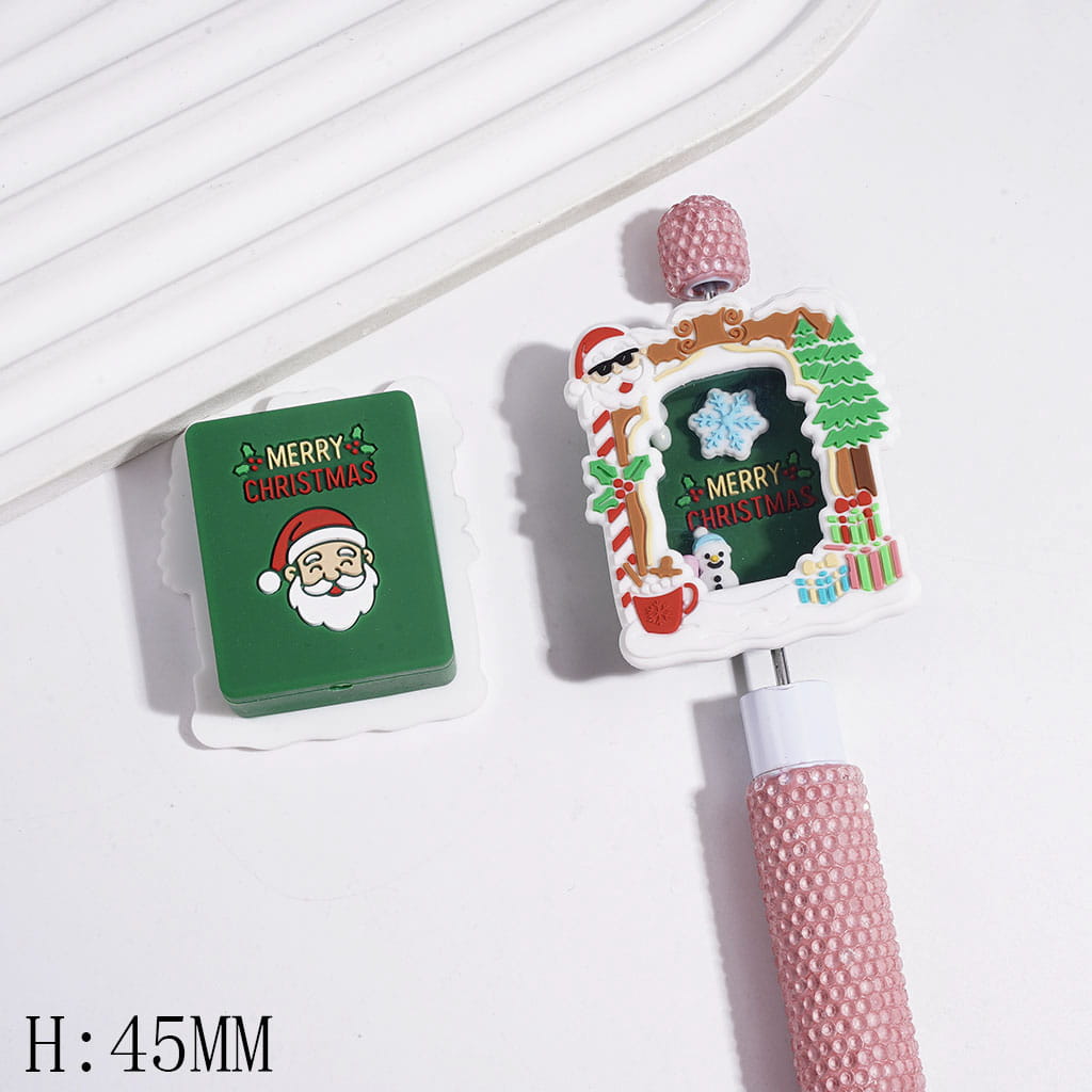 Festive Snowflake and Snowman Designs with Mini Stones Christmas Picture Frame Silicone Shaker Beads, 45MM Height