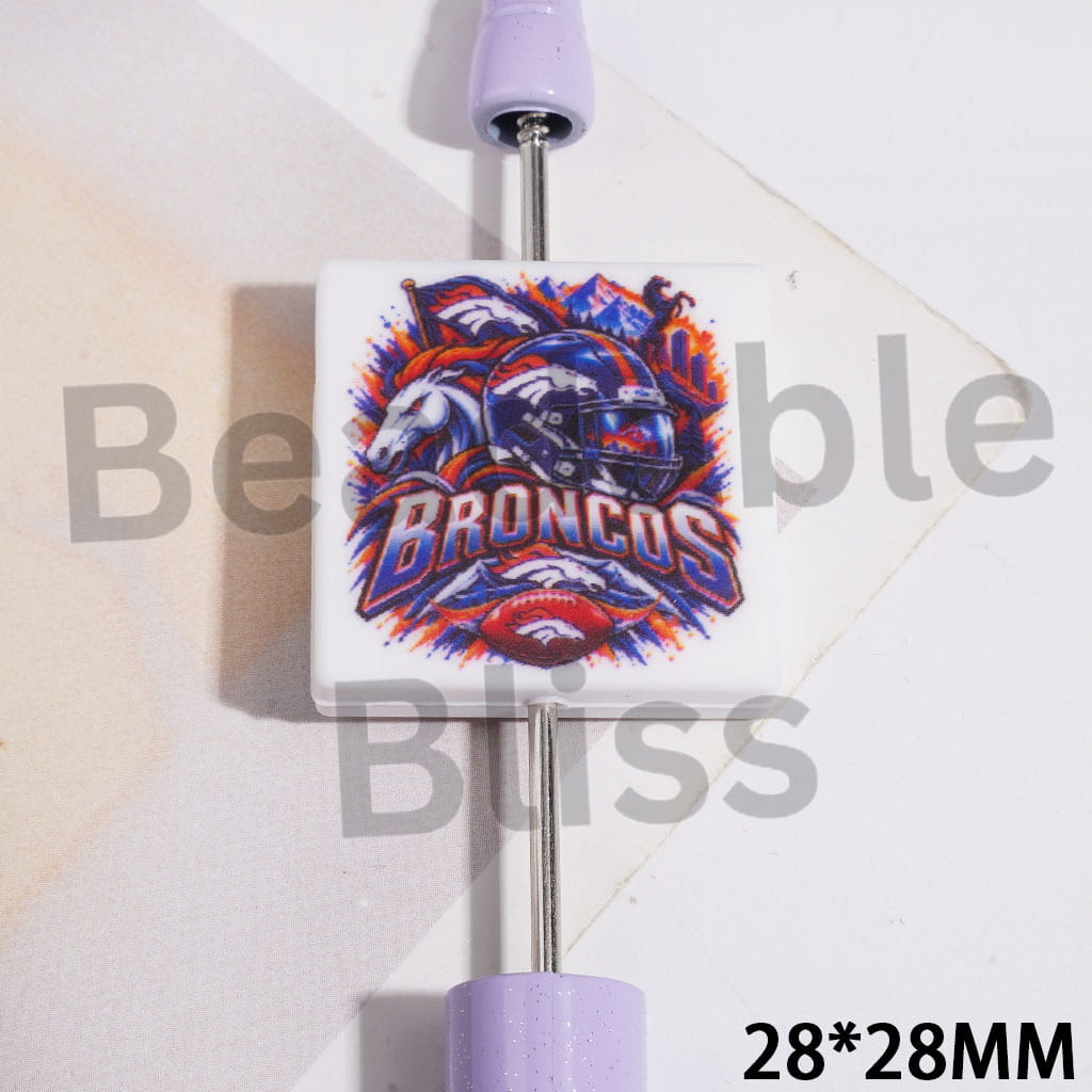 Denver Football Team Pattern Silicone Focal Beads, Flat Square Shape, 28*28MM