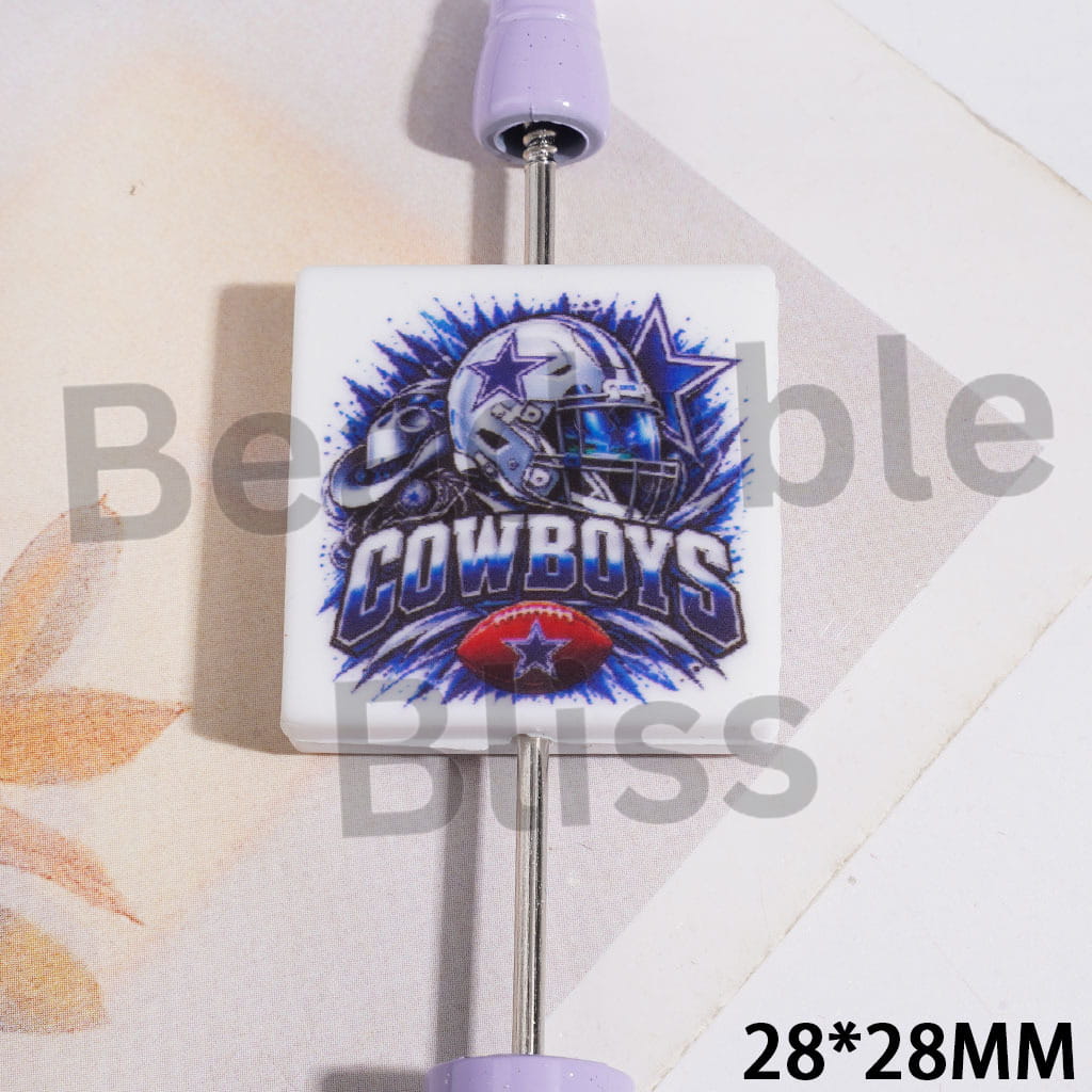Dallas Football Team Pattern Silicone Focal Beads, Flat Square Shape, 28*28MM