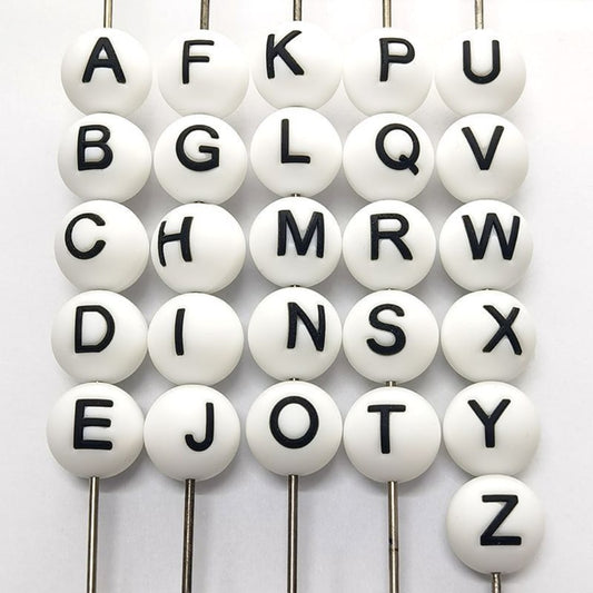 Round  Solid Colored English Letter Silicone Beads, 15MM, Random Mix Letters, Please Read the Description