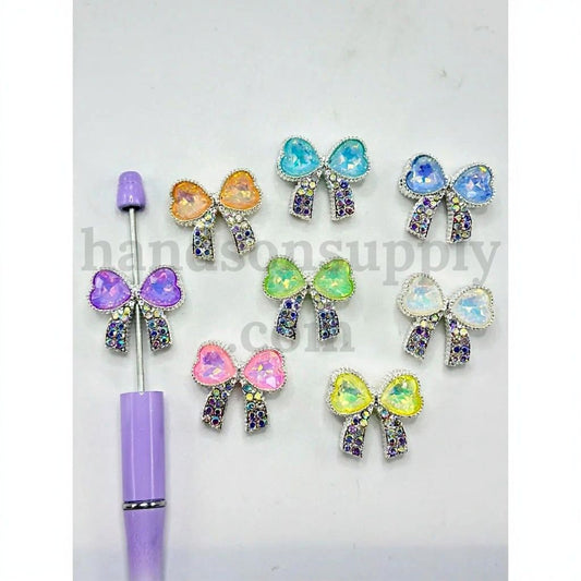 Sparkling Silver Alloy Bowknot Heart Bling Bling AB Rhinestone Acrylic Beads, Random Mix, 26*24MM