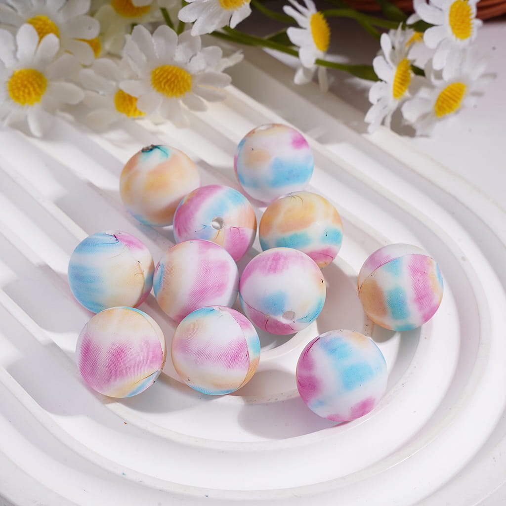 Color Splashed Prints Round Printed Silicone Beads 15MM