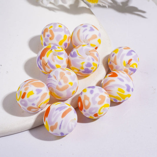 Multi-Color Irregular Spot Prints Soft Round Silicone Beads for DIY Bracelets and Necklaces, 15MM