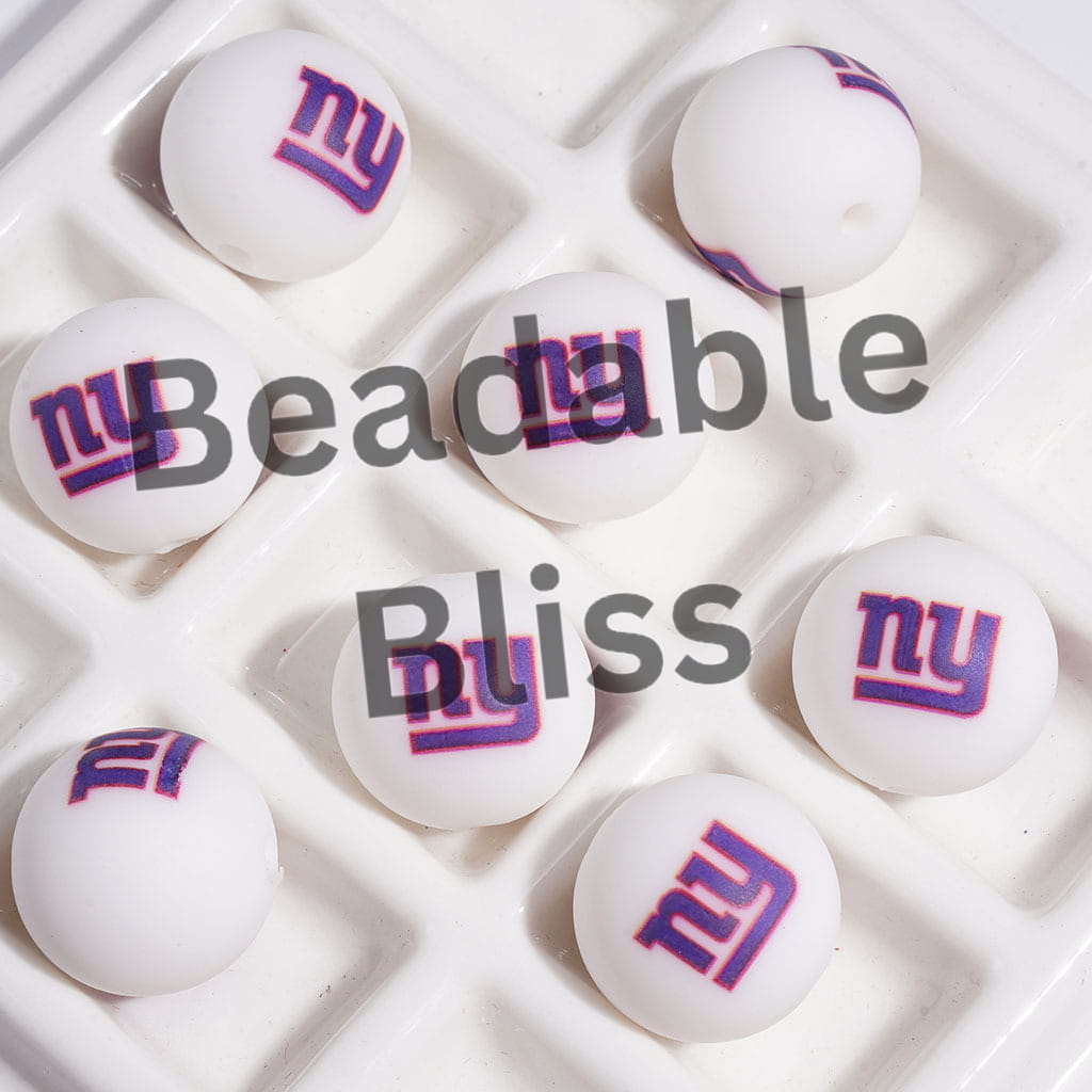 Printed Silicone Beads for DIY Bracelets with NY Football Team, 15MM