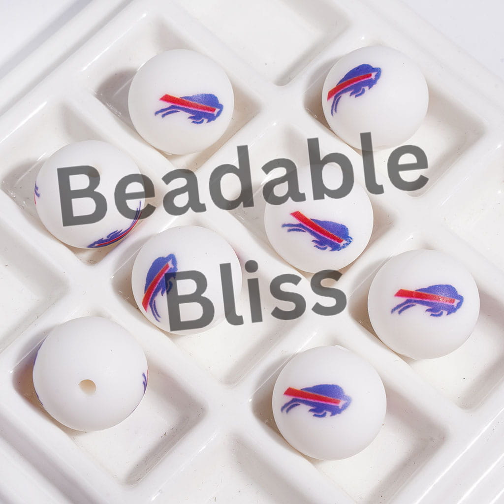 Printed Silicone Beads for DIY Bracelets with American Football Buffalo Team, 15MM