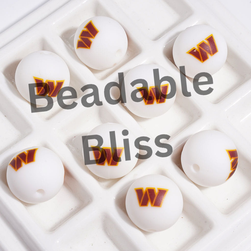 American Football Team Washington Printed Silicone Beads for DIY Bracelets and Necklaces, 15MM