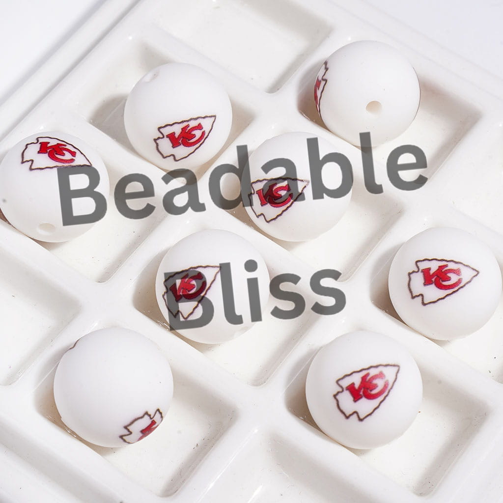 Printed Silicone Beads for DIY Bracelets with American Football KC Team, 15MM