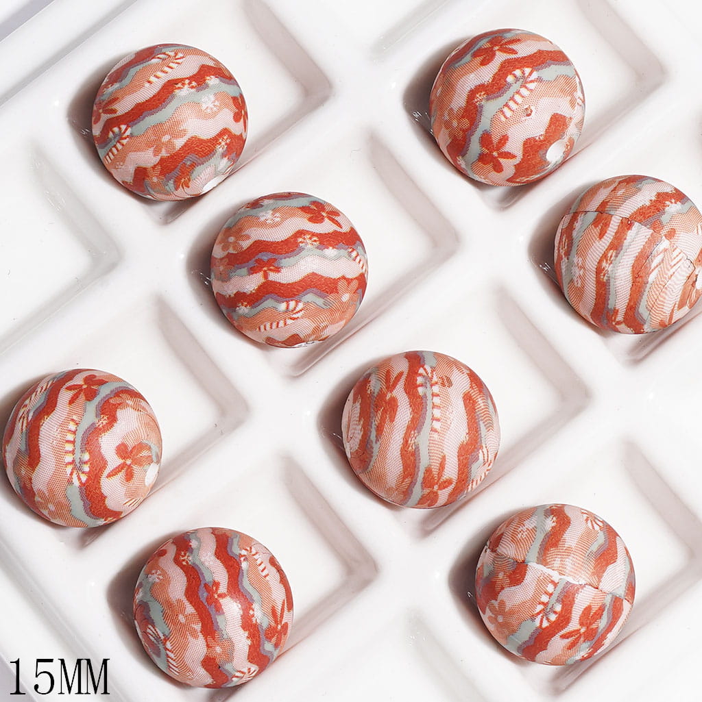 Adorable Flower Prints, Red and Orange Wavy Stripes, and Candy Cane Patterns Christmas-Themed Round Silicone Beads, 15MM