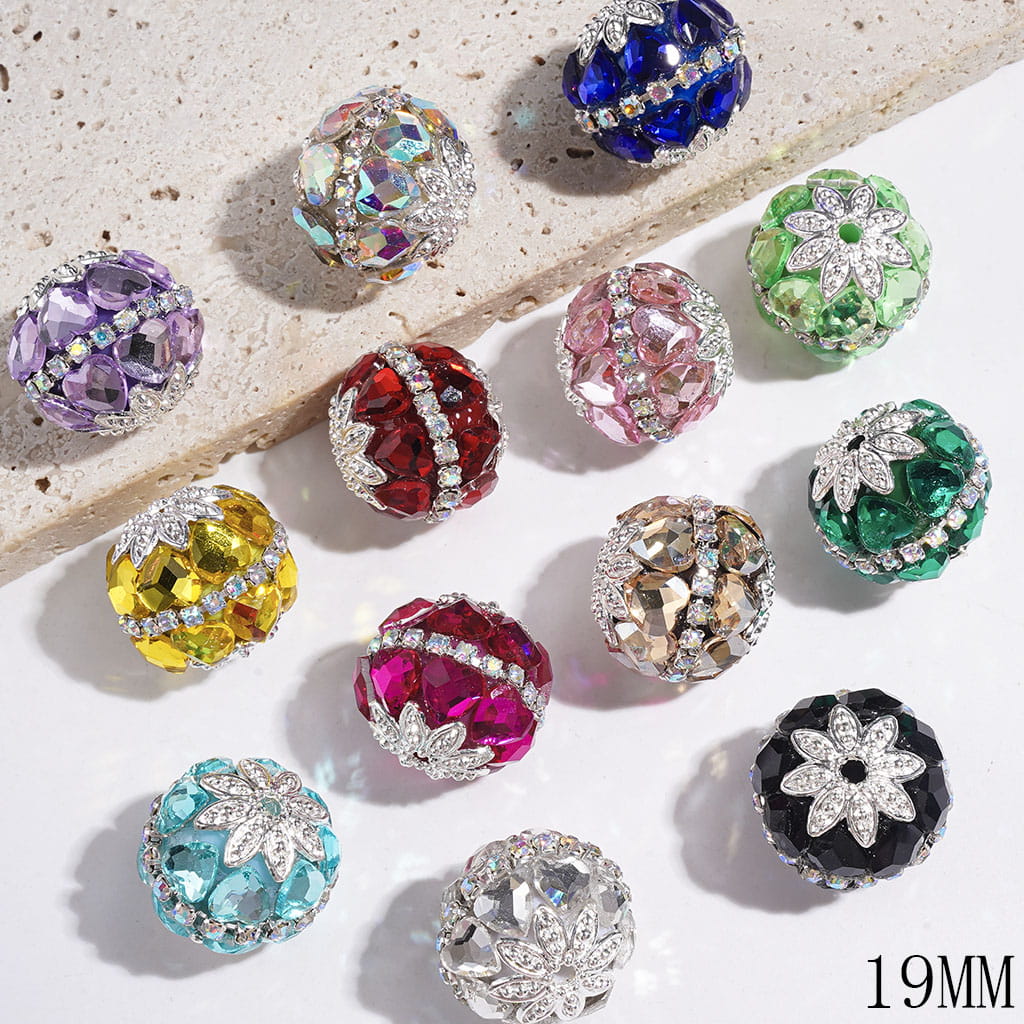 Handmade Shiny Heart Rhinestones, Silver Flower Space, AB Rhinestones Chains Acrylic Beads, Multi-Color, 19MM, Random Mix
