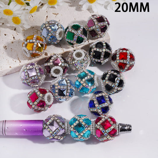 UV Coated Shiny Square & Diamond AB Rhinestone & White Pearl Chains Round Acrylic Beads 20mm Random Mix