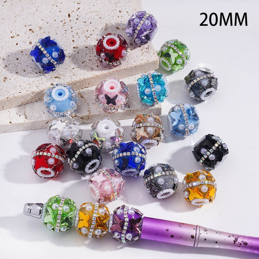 UV Coated Butterfly with AB Rhinestones, Pearl Chains Round Acrylic Beads 20mm Random Mix