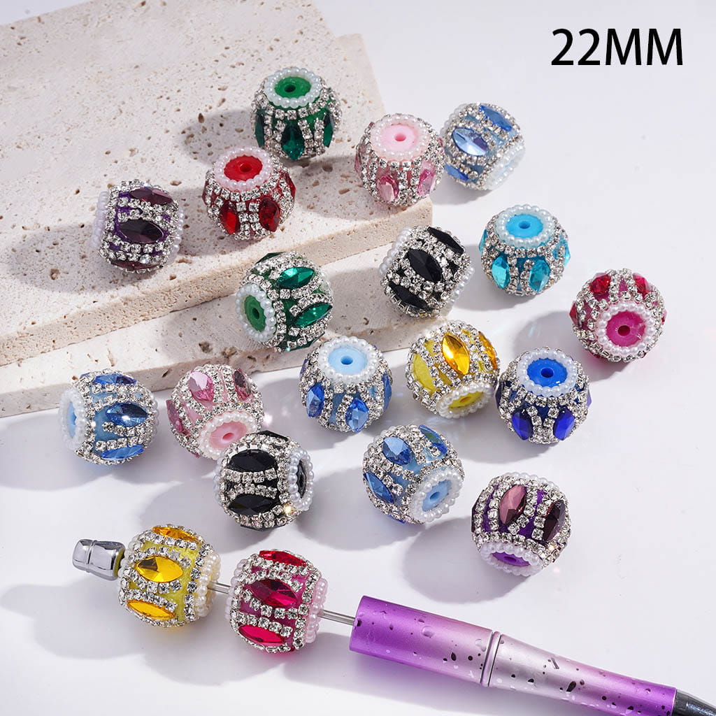 UV Coated Cut Marquise with Clear Rhinestones & White Pearl Chains Round Acrylic Beads 22mm Random Mix