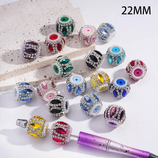 UV Coated Cut Marquise with Clear Rhinestones & White Pearl Chains Round Acrylic Beads 22mm Random Mix