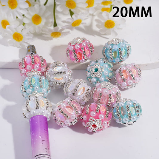 Acrylic Beads with Marquise Cut Rhinestones & Clear Rhinestone Chains, Alloy Flower and White Pearl, 20MM, Random Mix
