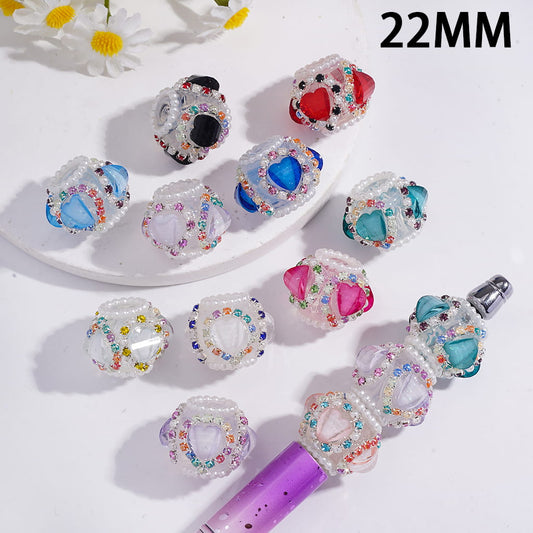 Shiny Heart with Rhinestone White Chain Acrylic Beads 22MM Random Mix