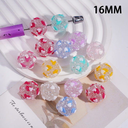 Double Hearts Cone Shape with Clear Rhinestones & White Pearls Round Sugar Beads 16MM, Random Mix