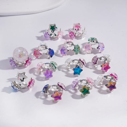 Clear Star Alloy Bead Cage Caps with Glossy Finish Transparent Color Random Mix (They Fit 16MM Beads)