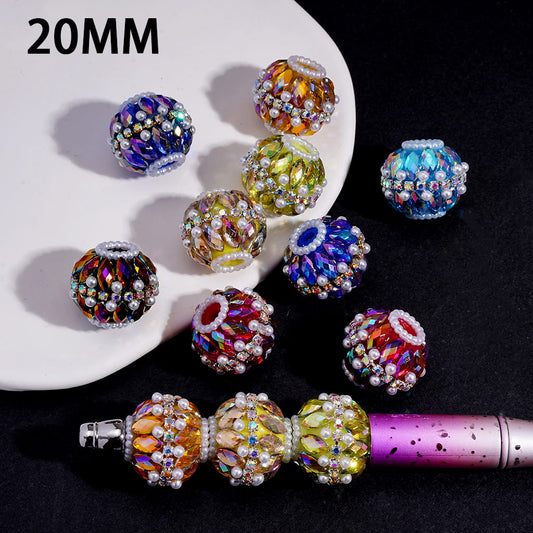 Cut Double-Layer Marquise Cut Rhinestones, White Pearl & AB Rhinestone Chains Round Acrylic Beads 20MM Random Mix