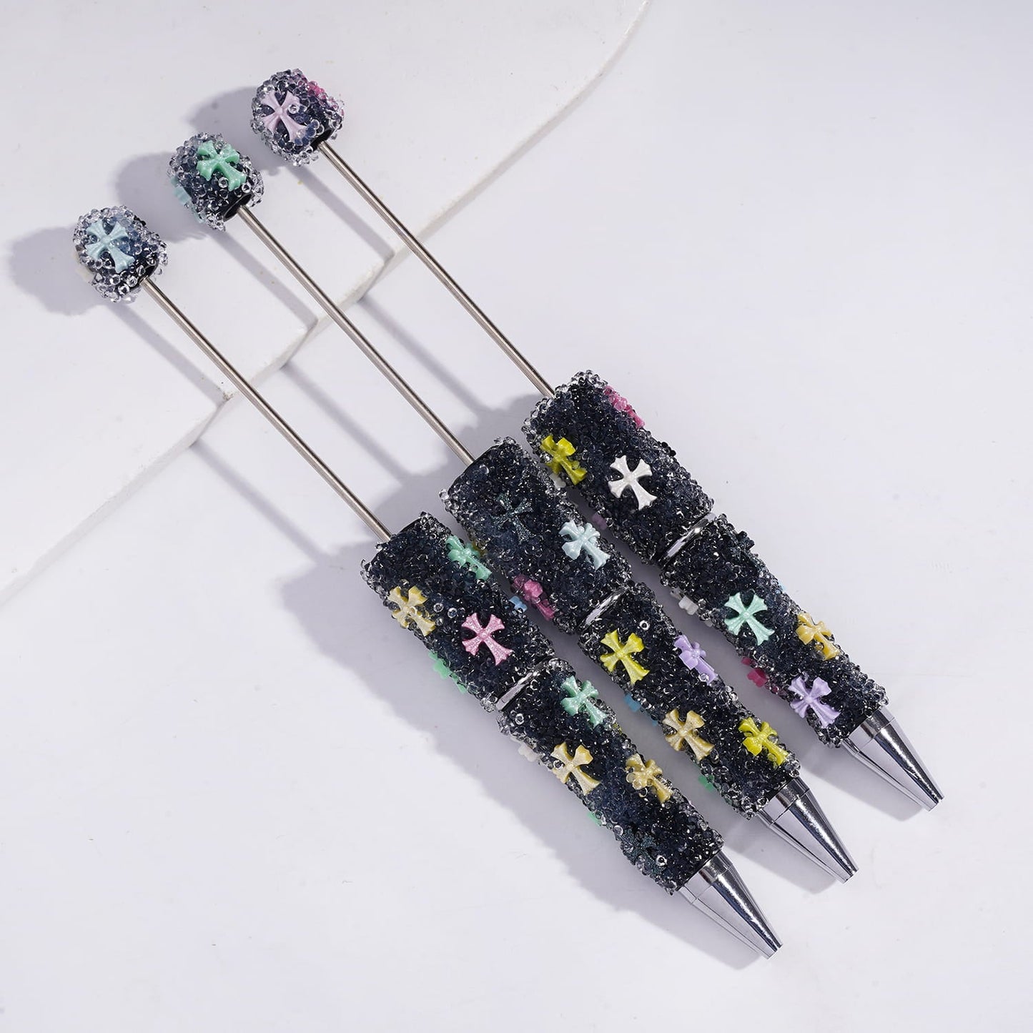 Shiny Cross & Clear Rhinestones Fully Covered Design Sugar Beadable Pens
