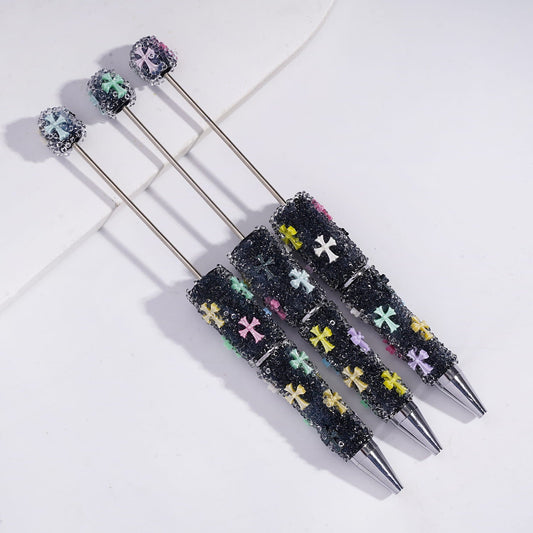 Shiny Cross & Clear Rhinestones Fully Covered Design Sugar Beadable Pens