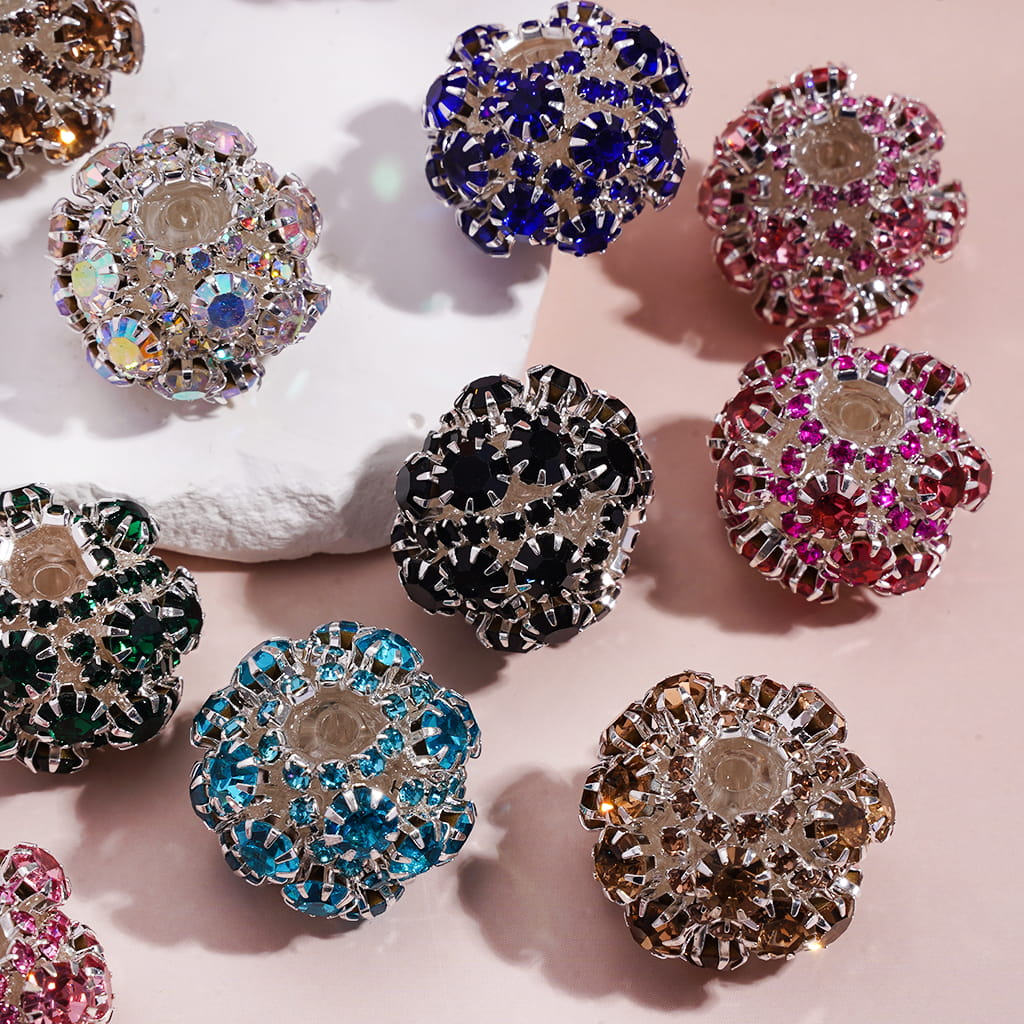 Silver Alloy Claw Setting with Colorful Rhinestones Handmade Acrylic Beads 22MM, Random Mix