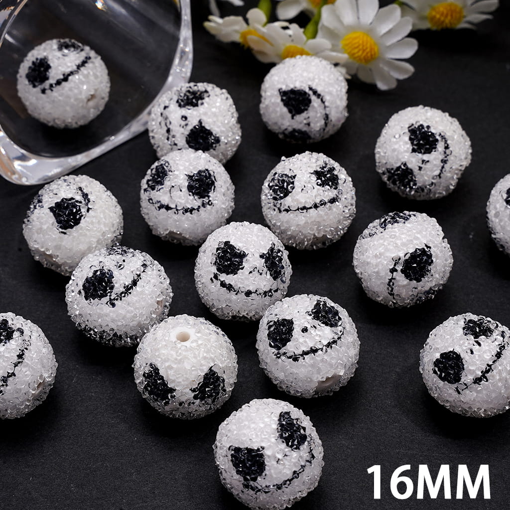 Skull Sugar Beads with Clear Rhinestones in Halloween Theme, 16MM