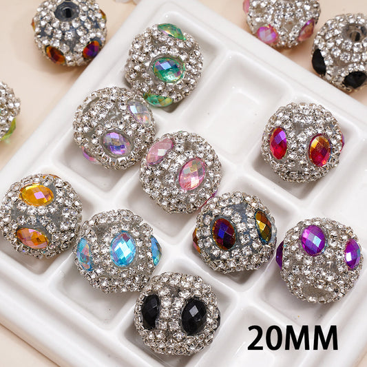 Oval Shape Rhinestones & Clear Rhinestone Chains Design on Round Handcrafted Acrylic Beads 20MM Random Mix
