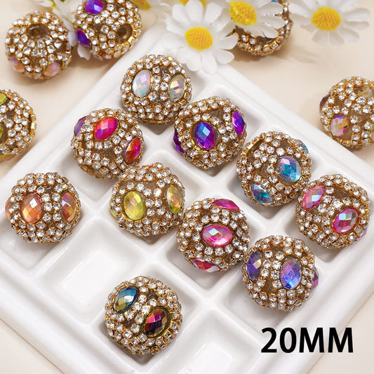Shiny Oval Rhinestones & Gold Alloy Chains with Clear Rhinestones Hand-Made Round Acrylic Beads 20MM Random Mix