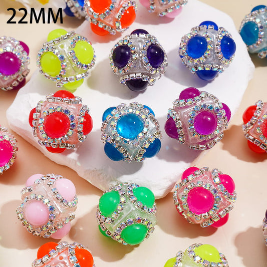 UV-Coated Half-Face Pearls Chains AB Neon Rhinestones with Four-Leaf & Iridescent Round Handmade Acrylic Beads 20MM Random Mix