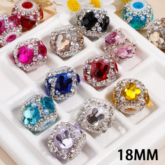 Bunny Head Rhinestone with Clear & Pearl Chains Round Acrylic Beads 18MM Random Mix