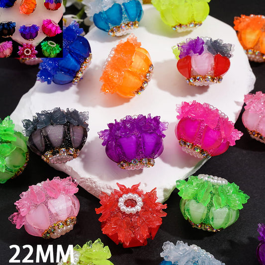 Luminous Butterflies with Glitter Hearts Gold Alloy AB Rhinestone Chains & Pearl Loop Fluorescent Color Acrylic Beads 22MM