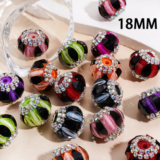 Handmade Pumpkin-Shaped Design Double Leaf Color Clear AB Rhinestone Chains, Halloween Theme Acrylic Beads 18MM Random Mix