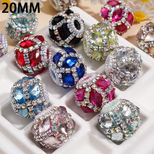 Hand Made Sparkling Rhombus Shaped Rhinestones with AB Rhinestone Chain and Pearl Trim Acrylic Beads 20MM, Random Mix