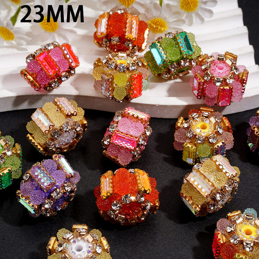 Radiant Rectangular Clear Rhinestones with Frosted Crystal Chain & Gold Metal Clasp Handmade Sugar Acrylic Bead 23MM Random Mix
