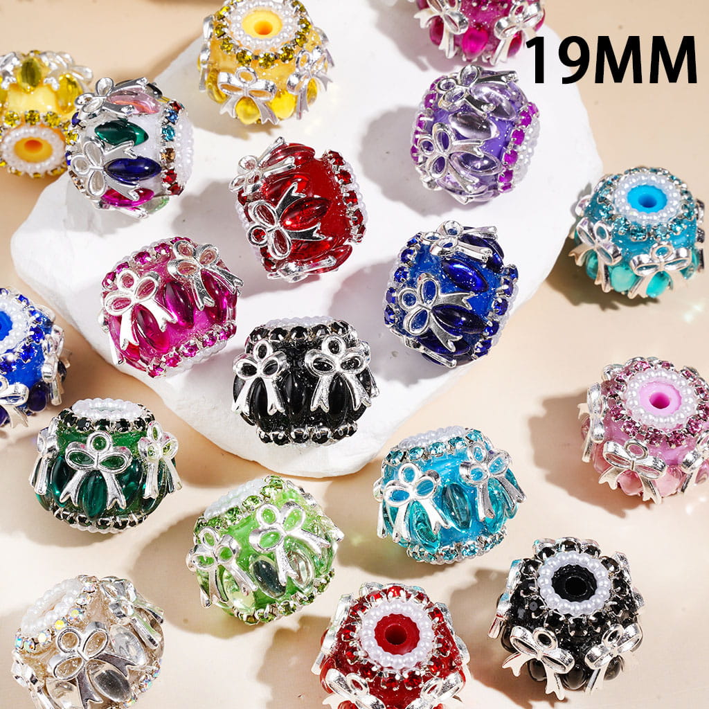 Marquise Rhinestones, Alloy Bowknot, White Pearl & Rhinestone Chains, Handmade Acrylic Beads 19MM, Random Mix