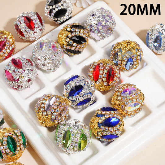 Marquise-Cut Rhinestones, Silver & Gold Metal Settings, and AB Rhinestone Chains, Handmade Acrylic Beads 20MM, Multi Colors Random Mix