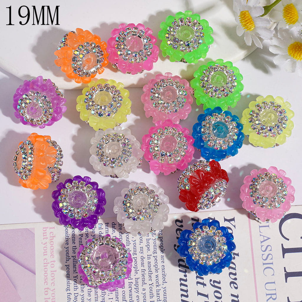 Handmade Acrylic Beads with Bowknot, AB Rhinestone Chains, 19MM Random Mix Multi-Color