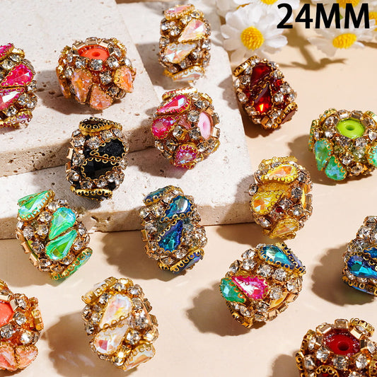 Water Drop Shape Rhinestones with Gold Metal Setting & Clear Rhinestones Handmade Acrylic Sugar Beads, 24MM, Multi-Color, Random Mix