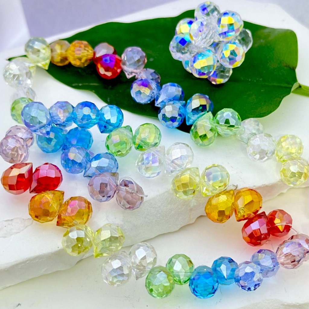 Colorful Polyhedral Water Drop Shape Crystal Chains Strings Bling Bling Acrylic Beads, 11*8MM, Please Read the Description