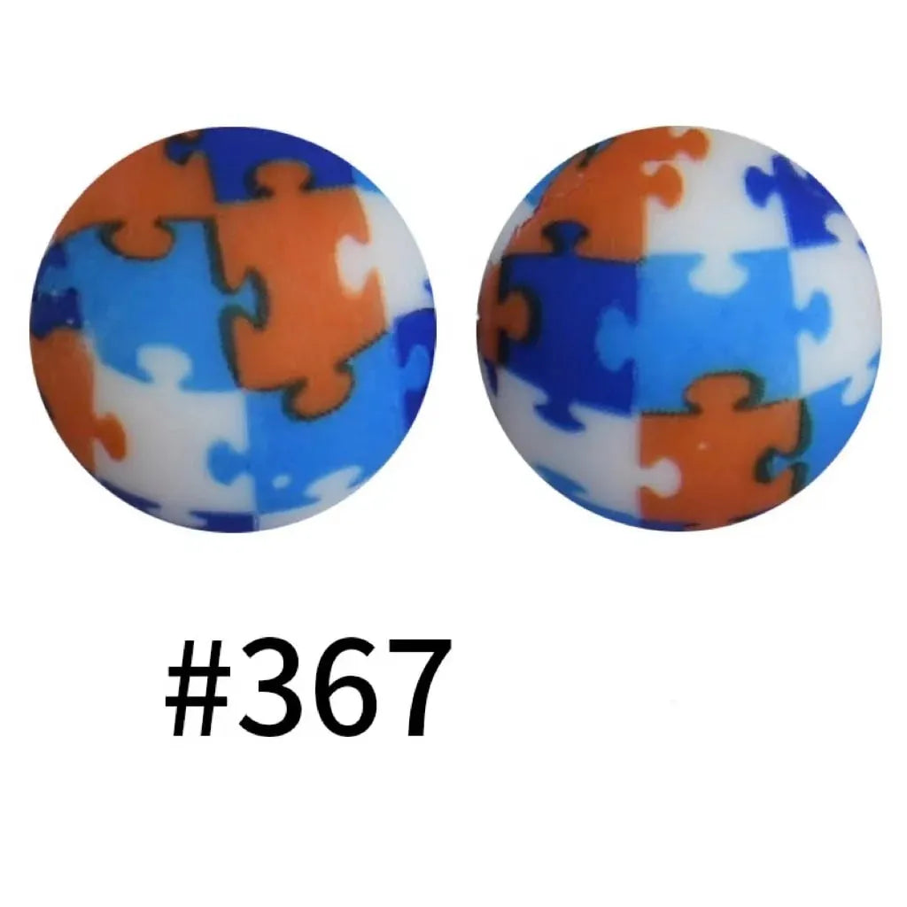 Round Printed Silicone Beads 15 mm
