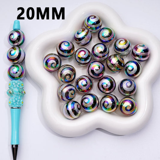 UV-Coated Gold Acrylic Beads – Bold Black Swirl Stripe Design (20MM)