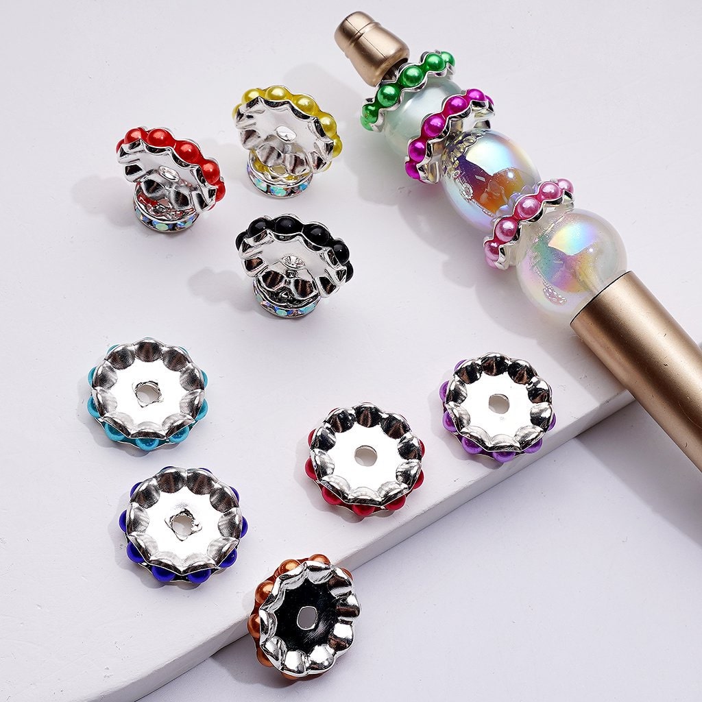 Wavy Silver Metal Spacer – Vibrant Multi-Color Pearls, 15MM