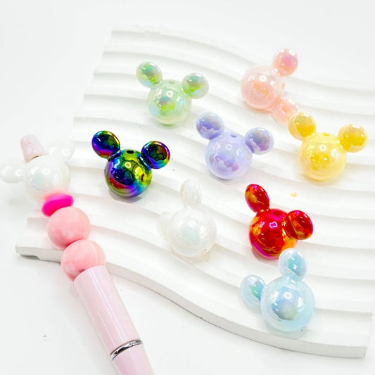 Shiny Multi-Color Micki Mouse Head UV Finish Acrylic Beads, Around 29*23MM