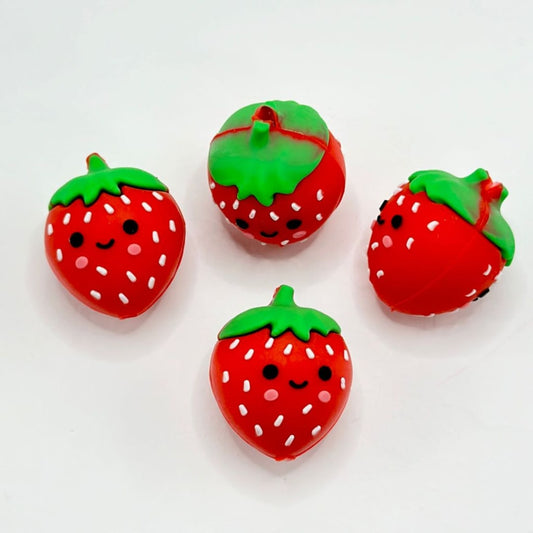 Cute Red 3D Mini Strawberry Fruit Silicone Focal Beads