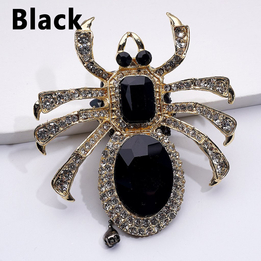 Gold Alloy Spider Bling Fancy Brooch with Sparkling Rhinestones Charming Chains Butterflies Hearts Moon Snowflakes and Colorful Clay Beads Approximately 69x63mm