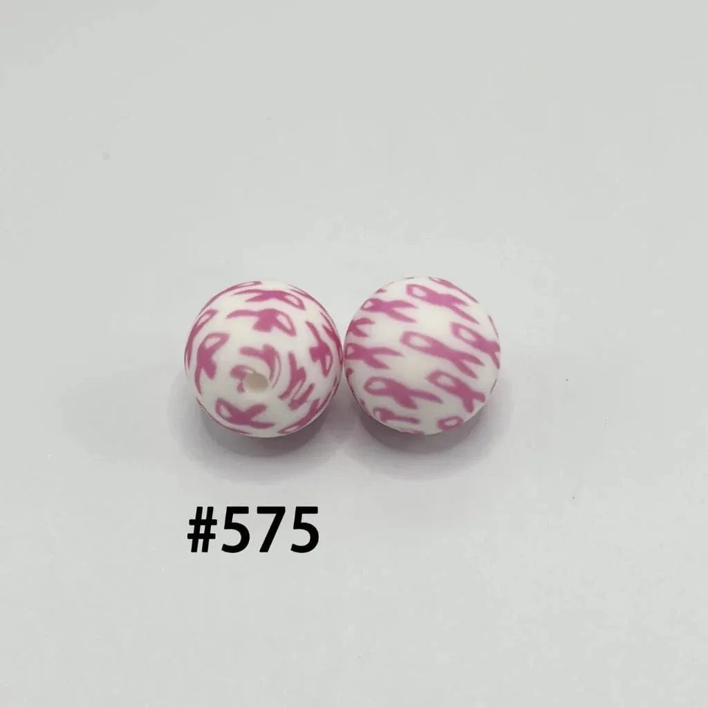 Round Printed Silicone Beads 15 mm