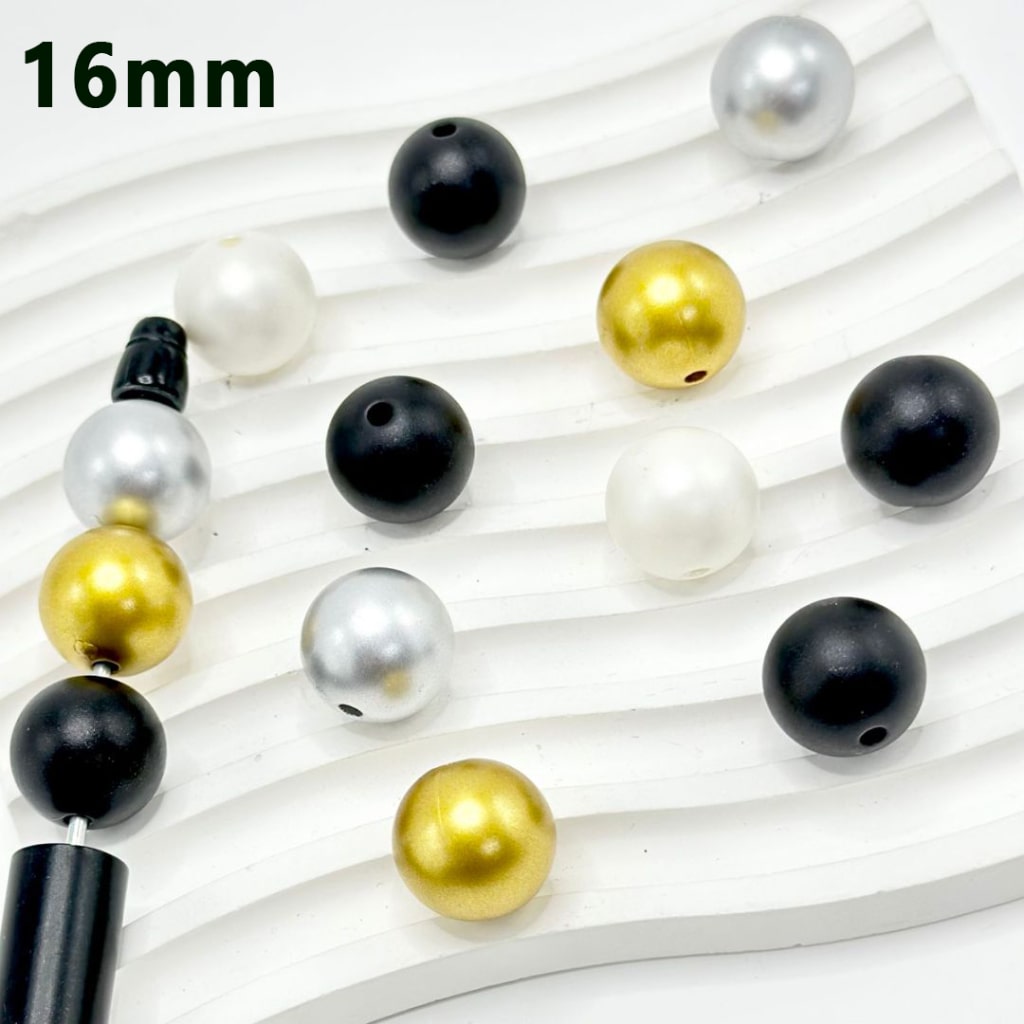 Round White Matte Color Gold Silver Black Acrylic Beads, 16MM
